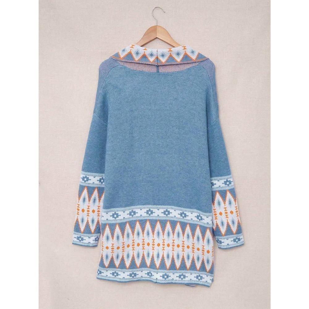 boho aztec print oversized long Open Front Cardigan sweater - Picture 7 of 8